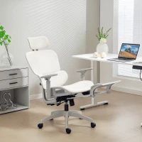 HOMCOM Bureaustoel, ergonomische bureaustoel met mesh-bekleding, verstelbaar, verrijdbaar, met armleuningen, hoofdsteun, beige(m-10)