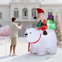 Outsunny Babbo Natale gonfiabile su orso polare 200 cm, 5 luci LED, per interno e esterno, bianco(m-3)