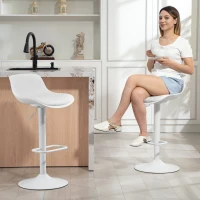 HOMCOM Set 2 Sgabelli da Bar con Schienale, Altezza Regolabile, Seduta Girevole in Pelle PU e Poggiapiedi, Bianco(m-8)