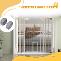 PawHut Hondenafsluiting, dubbele vergrendeling, zelfsluitende deur, 104 cm hoog, staal, wit(m-4)