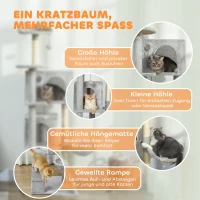 PawHut Drapak 160 cm, wielopoziomowy, słupy z sizalu, kryjówki, pluszowe platformy, hamak, drabinka, piłeczki do zabawy(m-4)