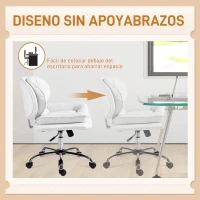 HOMCOM Silla de Oficina Piernas Cruzadas con Asiento Ancho Ruedas Altura Ajustable Doble Acolchado Función Basculante Blanco(m-5)