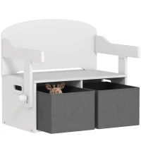 AIYAPLAY 3-in-1 children's toy chest, table and chairs set with 2 removable fabric bins, 67,5 x 46,5 x 56,7 cm, white(m-6)