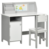 HOMCOM Set Tavolo e Sedie per Bambini 5+ Anni in Legno con Banco Scuola e Sedia Bianco e Grigio