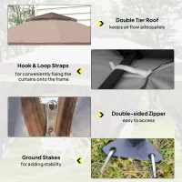 Outsunny 3.6 x 3.6 m Pop up Gazebo with Netting, Height Adjustable Party Tent Instant Canopy Sun Shade Shelter, Khaki(m-7)