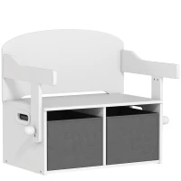 AIYAPLAY Baule per giochi per bambini 3 in 1, set tavolo e sedie con 2 contenitori in tessuto rimovibili, 67,5 x 46,5 x 56,7 cm, bianco(m-1)