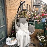Outsunny Single Rattan Hanging Egg Chair, with Seat Cushion - Grey(m-8)