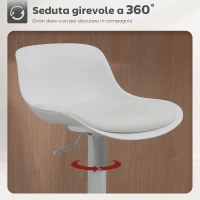 HOMCOM Set 2 Sgabelli da Bar con Schienale, Altezza Regolabile, Seduta Girevole in Pelle PU e Poggiapiedi, Bianco(m-5)
