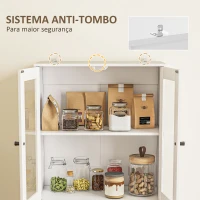 HOMCOM Armário de Cozinha Alto Móvel Auxiliar de Cozinha com 4 Portas de Vidro 2 Gavetas Prateleiras Ajustáveis 59x30x170 cm, Branco(m-6)