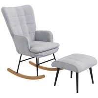 HOMCOM Schaukelstuhl mit Ottomane Skandidesign Schaukelstuhl mit Fußhocker, Buchenholz, Steppung, 64 cm x 89 cm x 90 cm Grau