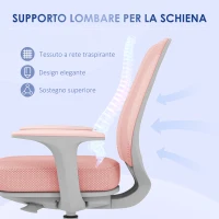 Vinsetto Sedia da Ufficio Ergonomica ad Altezza Regolabile con 5 Rotelle, 55x48x82.5-94.5 cm, Rosa(m-6)