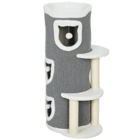PawHut Torre para gatos de 4 niveles rascador estable con postes rascadores de sisal y borde de felpa 2 plataformas 50x36x101cm gris(m-7)