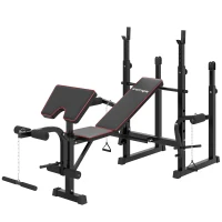SPORTNOW Weight Bench with Two Barbell Racks, Leg Curl Machine, Preacher Curl Bench, Black(m-11)