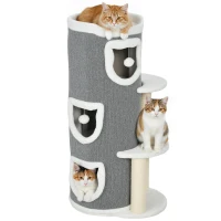 PawHut Torre para gatos de 4 niveles rascador estable con postes rascadores de sisal y borde de felpa 2 plataformas 50x36x101cm gris(m-6)