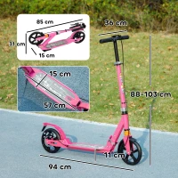 AIYAPLAY Patinete infantil con manillares ajustables, plegable, para niños 6-12 años, 94 x 36 x 88-103 cm, Rosa(m-3)