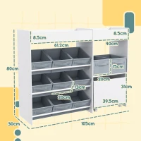 AIYAPLAY Mobile Portagiochi per Bambini con 11 Cestini in Tessuto, Armadietto e Ripiani, 105x30x80 cm, Bianco(m-3)