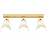 HOMCOM Plafonnier avec 3 Points Lumineux Réglables à 90° et Douilles E27, Couleur Bois