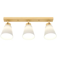 HOMCOM Plafonnier avec 3 Points Lumineux Réglables à 90° et Douilles E27, Couleur Bois(m-1)