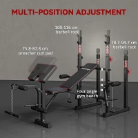 SPORTNOW Weight Bench with Two Barbell Racks, Leg Curl Machine, Preacher Curl Bench, Black(m-5)