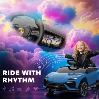 AIYAPLAY Auto elettrica per bambini, Lamborghini, 12V, telecomando 2,4G e 2 motori, velocità max. 4 km/h, Blu(m-4)