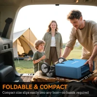 Outsunny 90L Folding Garden Trolley Cart Pull Along Wagon with Telescopic Handle for Beach Camping Festival - Blue(m-6)