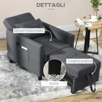 HOMCOM Poltrona Letto Singolo Reclinabile su 3 Livelli con Cuscino Extra, 69x82x85cm, Grigio(m-7)