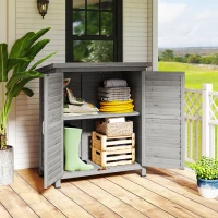 Outsunny Gartenschrank Holz Gerätehaus Geräteschuppen Geräteschrank Holzhütte Pultdach Bitumenpappe Lamellentüren Grau 87 x 46,5 x 96,5 cm(m-2)