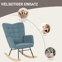 HOMCOM Schaukelstuhl, ergonomische Form, Echtholzkufen, bis 120 kg, Hellblau(m-5)
