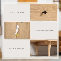 HOMCOM Comodă 6 sertare mobilier de depozitare picioare din lemn masiv 120 x 40 x 80 cm culoare lemn(m-6)