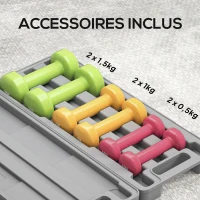 HOMCOM Ensemble d'haltères courtes multicolores total 6 kg avec mallette 6 haltères 0,5kg, 1kg, 1,5kg acier et revêtement PU rouge jaune et vert(m-5)