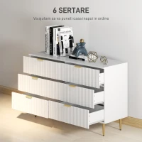 HOMCOM Comodă 6 sertare, Dulap de depozitare modernă cu mânere și picioare aurii, Mobilier de hol, 120 x 40 x 76,5 cm, alb(m-4)