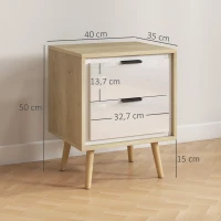 HOMCOM Schmaler Nachttisch, Beistelltisch mit 2 geräuscharmen Schubladen und Massivholzfüßen, 40 x 35 x 50 cm, Hochglanzweiß(m-3)