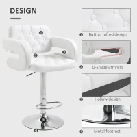 HOMCOM PU Leather Upholstered Swivel Bar Stool, Height Adjustable Barstool with Back, Armrest, Footrest for Kitchen(m-7)