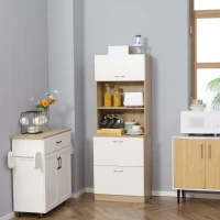 HOMCOM Buffet da Cucina Armadio Multi Conservazione con 2 Cassetti, 1 Armadio, Ampio Piano, 60 x 38 x 168 cm, MDF Bianco(m-5)