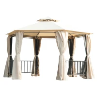 Outsunny 3 x 3 Hexagon Gazebo Patio Canopy Party Tent Outdoor Garden Shelter with 2 Tier Roof and Side Panel, Beige(m-1)