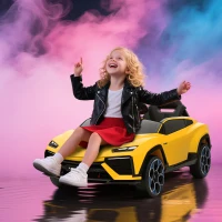 AIYAPLAY Auto elettrica per bambini 12V con telecomando 2,4 GHz, 2 motori, clacson, LED, musica, 101,5 x 49 x 43 cm, Giallo(m-2)