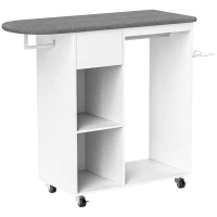 HOMCOM Mobile Asse da Stiro con Ruote e Porta Ferro, Barra per Abiti, Cassetto e Ripiani, 125x43.5x112cm, Bianco(m-1)