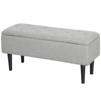 HOMCOM Banco de Armazenamento em Borrego Capacidade 47L Tampa Abatível e Pés de Madeira de Borracha Carga 120 kg 95x38x45 cm Cinza(m-11)