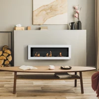 HOMCOM ethanolhaard bio-ethanolbrander 3 verbrandingskamers van 1 l 3 uur. Brandduur 2000 W geen rook wandmontage staal gehard glas wit 120 x 15 x 40 cm(m-12)