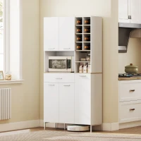 HOMCOM Credenza Cucina Alta con Armadietti e ripiani aperti, Armadio con scomparti e portabottiglie, dispensa con 5 ante, MDF, Bianco| Aosom Italy(m-5)