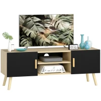 HOMCOM TV-Möbel TV-Bank aus Holz bis zu 127 cm mit Ablagen, 2 Schränken und Kabeldurchlässen, Eiche(m-7)