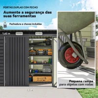 Outsunny Abrigo de Jardim 2,7m² 249x121x183 cm Abrigo de Exterior com Porta Dupla 2 Ventilaç4oes e Trava Abrigo para Pátio Cinza(m-6)