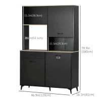 HOMCOM Credenza Cucina Alta con 3 porte e ripiano,cassetto, nicchia e ampio piano, Buffet industriale multi-stoccaggio in metallo, nero| Aosom Italy(m-5)