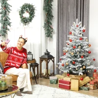 HOMCOM Albero di Natale Innevato Alto 150 cm con Rami Realistici e Base in Metallo Pieghevole(m-9)