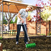 Outsunny Rolo Aireador de Relva Manual com Pontas e Cabo Desmontável em Três Peças para Jardim Pátio 45x21x140 cm Verde Escuro(m-7)