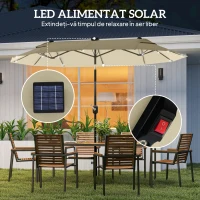 Outsunny Umbrelă Dublă Înclinabilă cu Manivelă, Lumini LED, Bază în Cruce şi Orificii de Ventilaţie, 295x150 cm, Alb Crem(m-4)