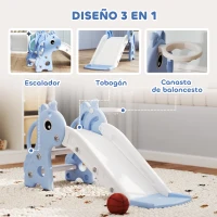 AIYAPLAY Tobogán Infantil 3 en 1 para Niños 1-3 Años con Escalera Canasta de Baloncesto y Diseño de Jirafa 106x51,5x52 cm Azul(m-4)