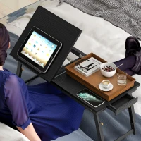 HOMCOM Tavolino da letto pieghevole e regolabile, in bambù con piano inclinabile 83,5x33x34cm Nero(m-4)