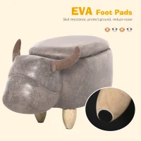HOMCOM Animal footstool Buffalo Storage Stool Cute Decoration Wood Frame Legs w/Padding Lid Ottoman Furniture Brown(m-6)