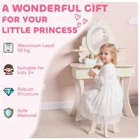 AIYAPLAY Children's vanity table, stool, drawer, removable mirror, children's desk with 7 accessories, 2-in-1 design, MDF, pink(m-4)